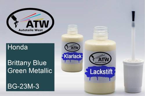 Honda, Brittany Blue Green Metallic, BG-23M-3: 20ml Lackstift + 20ml Klarlack - Set, von ATW Autoteile West.